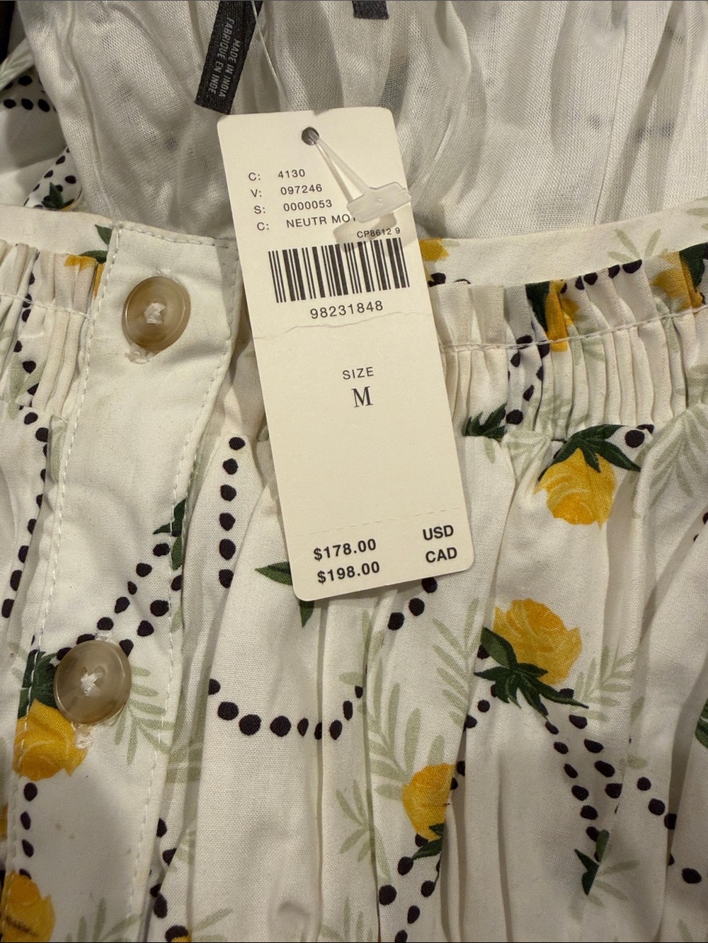 🔸NWT🔸Anthropologie White Floral Midi Dress with Puff Sleeves - Picture 4 of 7